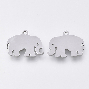 201 Stainless Steel Charms, Laser Cut Pendants, Elephant, Stainless Steel Color, 12x15.5x1mm, Hole: 1.4mm