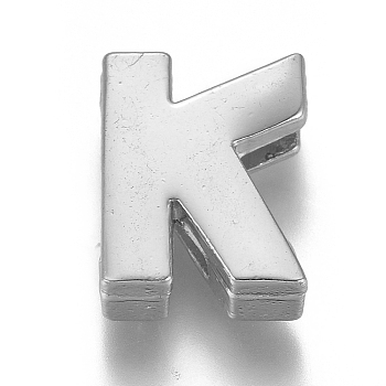 Alloy Slide Charms, Letter K, 12.5x10x4mm, Hole: 1.5x8mm