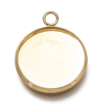 304 Stainless Steel Pendant Cabochon Settings, Plain Edge Bezel Cups, Flat Round, Real 18K Gold Plated, Tray: 16mm, 21.5x18x2mm, Hole: 2.4mm