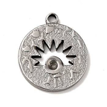 Tibetan Style 304 Stainless Steel Pendant Rhinestone Settings, Flat Round with Eye Charms, Antique Silver, 21x18x2mm, Hole: 1.8mm, Fit for 0.8mm Rhinestone