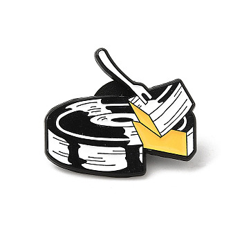 Punk Style Skull & Phonograph Record Enamel Pins, Black Alloy Brooch for Halloween, White, 21x24.5x1.3mm