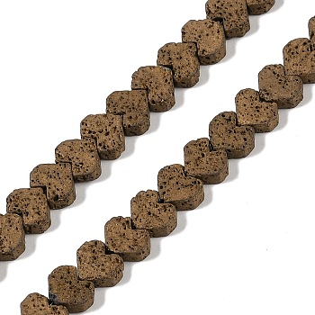 Electroplated Natural Lava Rock Beads Strands, Heart, Antique Bronze Plated, 6x6.5x3mm, Hole: 1mm, about 82pcs/strand, 16.14''(41cm)