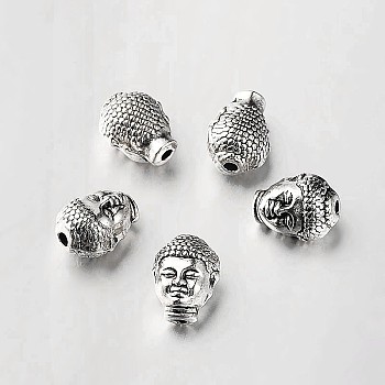 Tibetan Style Alloy 3D Buddha Head Beads, Antique Silver, 10x8x7mm, Hole: 1mm