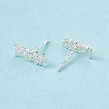 Brass Word Faith Stud Earrings for Women, Cadmium Free & Lead Free, 925 Sterling Silver Plated, 4.5x12mm, Pin: 0.7mm