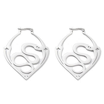 304 Stainless Steel Jar with Snake Hoop Earrings for Women, Stainless Steel Color, 58x46x1~2mm