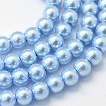 Baking Painted Glass Pearl Bead Strands, Pearlized, Round, Sky Blue, 5~6mm, Hole: 1mm, about 186pcs/strand, 31.4 inch