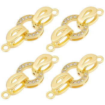 6 Sets Brass Micro Pave Clear Cubic Zirconia Fold Over Clasps, Oval, Real 18K Gold Plated, 25.5mm, Oval: 9.5x8.5x3mm, Clasp: 11x4x5mm, Hole: 1.2mm