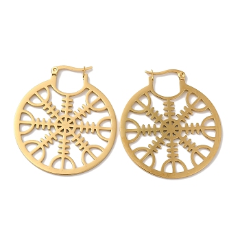 304 Stainless Steel Earrings for Women, Flat Round with Viking, Hoop Earrings, Real 18K Gold Plated, 44x39mm