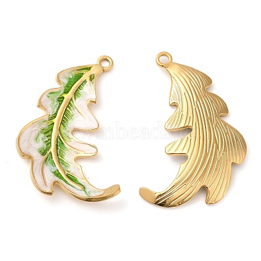 Real 18K Gold Plated Yellow Green Feather Stainless Steel+Enamel Pendants