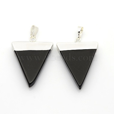 Platinum Triangle Black Agate Pendants