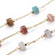 Handmade Natural & Synthetic Mixed Stone Beaded Chains, with Brass Chains, with Spool, Long-Lasting Plated, Soldered, Golden, 5.5~6mm, Llink: 5.5~6x4~4.5mm and 2x1x0.2mm, about 32.8 Feet(10m)/roll(CHC-E019-02B)