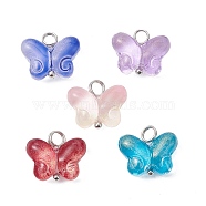 Transparent Baking Paint Glass Pendant, with Brass Loops, Mixed Color, Butterfly, 12x14.5x5.5mm, Hole: 2.8~3mm(PALLOY-JF02340-01)