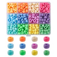 360Pcs 12 Colors Opaque Plastic Beads, Frosted, Barrel, Mixed Color, 9x6mm, Hole: 3.8mm, 30pcs/color(KY-FS0001-14)