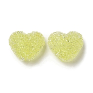 Resin Beads, with Rhinestone, Drusy Heart, Yellow, 17x19x10.5mm, Hole: 1.6mm(RESI-C038-01J)
