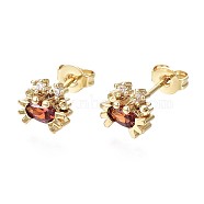Brass Micro Pave Cubic Zirconia Stud Earrings, with Ear Nuts, Crab, Cadmium Free & Nickel Free & Lead Free, Chocolate, Real 16K Gold Plated, 7.5x8mm, Pin: 0.7mm(X-EJEW-S210-008-NR)
