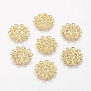 Brass Vintage Filigree Findings, Lead Free and Cadmium Free, Flower, Golden Color, Size: about 17mm in diameter, 0.5mm thick, hole: 2mm(KK-B554-G)