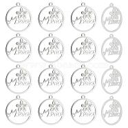 Unicraftale 201 Stainless Steel Pendants, Filigree Joiners Findings, for Mother's Day, Laser Cut, Flower with Word Mama, Stainless Steel Color, 22x19.5x1mm, Hole: 1.4mm, 24pcs/box(STAS-UN0040-18)