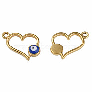 201 Stainless Steel Enamel Pendants, Heart with Evil Eye, Golden, Dark Blue, 15x17x3mm, Hole: 1.6mm(STAS-N087-54-03G)
