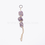 Irregular Gemstone Hanging Pendant Decoration, with Cotton Cord, for Car Interior Ornament Accessories, 290mm(HJEW-TAC0001-07B)