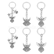 PandaHall Elite 6Pcs 3 Style Angel Wing Tibetan Style Alloy Pendants Keychain, Star with Word Charms, with Alloy Findings, Antique Silver, 7.9~10.2cm, 2pcs/style(KEYC-PH0001-82)