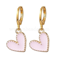 Heart Alloy Enamel Dangle Earrings, Brass Leverback Earrings for Women, Golden, 27x13mm(EJEW-JE05821)