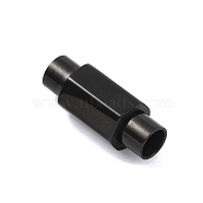 304 Stainless Steel Magnetic Clasps with Glue-in Ends, Hexagon, Black, 18x7.5x7mm, Hole: 4mm(STAS-K282-01A-EB)