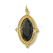 Ion Plating(IP) 304 Stainless Steel Pave Faceted Natural Obsidian Pendants, Oval Charms, Real 14K Gold Plated, 24.5x14.5x4.5mm, Hole: 2.5mm(FIND-Z028-40D)