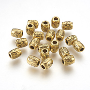 Tibetan Style Alloy Beads, Lead Free & Nickel Free & Cadmium Free, Barrel, Antique Golden Color, about 7mm long, 6mm wide, hole: 2.5mm(X-GLF10719Y-NF)