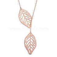 SHEGRACE Fashion Filigree 925 Sterling Silver Pendant Lariat Necklace, with Leaves Pendant, Rose Gold, 15.7 inch(40cm)(JN171C)
