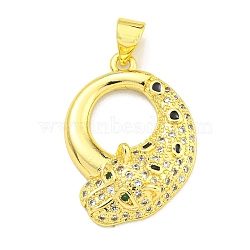 Brass Micro Pave Cubic Zirconia Pendants, Enamel Leopard Charms, Real 18K Gold Plated, 23x16.5x4.5mm, Hole: 4x3mm(KK-K354-16D-G)