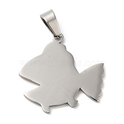304 Stainless Steel Pendants, Stamping Blank Tag, Fish Charm, Stainless Steel Color, 23.5x25x1mm, Hole: 6.5x4mm(STAS-C079-12P)