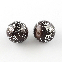 Spray Painted Acrylic Round Beads with Silver Glitter Powder, Coconut Brown, 20mm, Hole: 3mm, about 105pcs/500g(ACRP-S629-20mm-01)