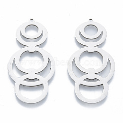 201 Stainless Steel Pendants, Multi Ring Charm, Stainless Steel Color, 45.5x23x1mm, Hole: 1.5mm(STAS-N090-LA975-1)