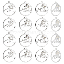 Unicraftale 201 Stainless Steel Pendants, Filigree Joiners Findings, for Mother's Day, Laser Cut, Flower with Word Mama, Stainless Steel Color, 22x19.5x1mm, Hole: 1.4mm, 24pcs/box(STAS-UN0040-18)