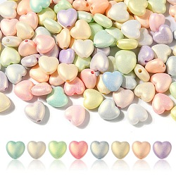 Spray Painted Opaque Acrylic Beads, Frosted, Heart, Mixed Color, 10.5x11x5.5mm, Hole: 2mm(ACRP-YW0001-08)