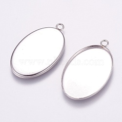304 Stainless Steel Pendant Cabochon Settings, Plain Edge Bezel Cups, Oval, Stainless Steel Color, Tray: 20x30mm, 35x21x1.5mm, Hole: 2mm(STAS-K148-03)