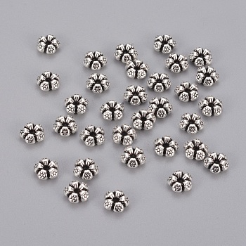 Tibetan Silver Spacer Beads, Lead Free & Cadmium Free, Flower, Antique Silver, about 7.5mm long, Hole: 1mm