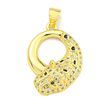 Brass Micro Pave Cubic Zirconia Pendants, Enamel Leopard Charms, Real 18K Gold Plated, 23x16.5x4.5mm, Hole: 4x3mm