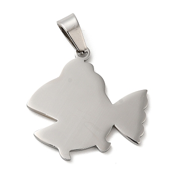 304 Stainless Steel Pendants, Stamping Blank Tag, Fish Charm, Stainless Steel Color, 23.5x25x1mm, Hole: 6.5x4mm