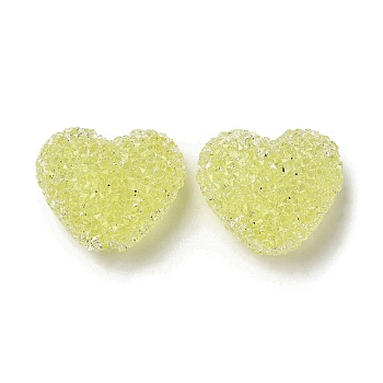 Resin Beads, with Rhinestone, Drusy Heart, Yellow, 17x19x10.5mm, Hole: 1.6mm