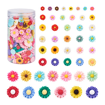 210Pcs 7 Style Resin Cabochons, Flower/Daisy, Mixed Color, 30pcs/style