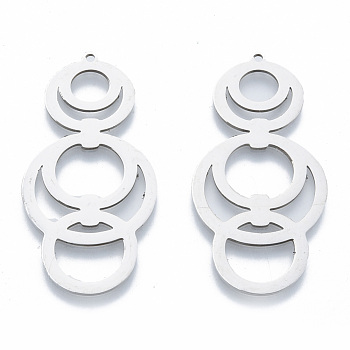 201 Stainless Steel Pendants, Multi Ring Charm, Stainless Steel Color, 45.5x23x1mm, Hole: 1.5mm