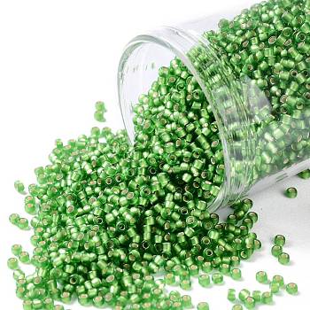 TOHO Round Seed Beads, Japanese Seed Beads, (27F) Silver Lined Frost Peridot, 15/0, 1.5mm, Hole: 0.7mm, about 3000pcs/10g