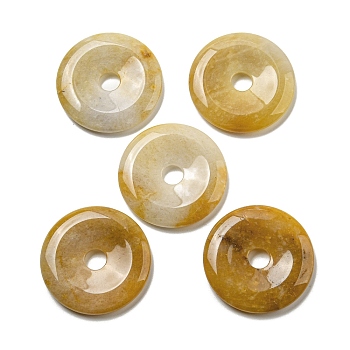 Natural Yellow Aventurine Pendants, Donut/Pi Disc Charms, 50x6.5~7.5mm, Hole: 10mm