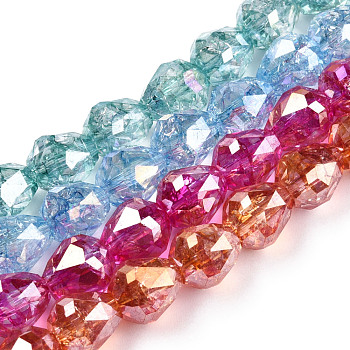 Transparent Electroplate Glass Beads Strands, AB Color Plated, Faceted, Teardrop, Mixed Color, 10.5x10mm, Hole: 1.2mm, about 33pcs/strand, 13.78 inch(35cm)