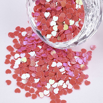 Ornament Accessories, PVC Plastic Paillette/Sequins Beads, AB Color Plated, Heart, Red, 2.7x3x0.4mm, about 18000pcs/50g