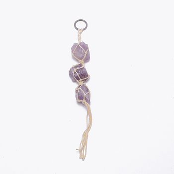 Irregular Gemstone Hanging Pendant Decoration, with Cotton Cord, for Car Interior Ornament Accessories, 290mm