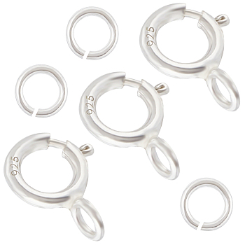 10Pcs 925 Sterling Silver Spring Ring Clasps, with 10Pcs 925 Sterling Silver Open Jump Rings, Silver, 5.5mm