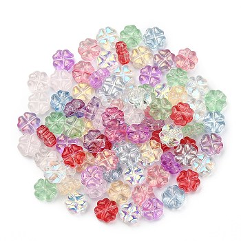 100Pcs 10 Colors Transparent Czech Glass Beads, Clover, Mixed Color, 7.5x4.5mm, Hole: 0.9mm, 10pcs/color