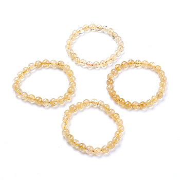 Natural Citrine Round Beads Stretch Bracelet, Stone Gift for Her, Beads: 7.5~8mm, Inner Diameter: 2 inch(5.2cm)